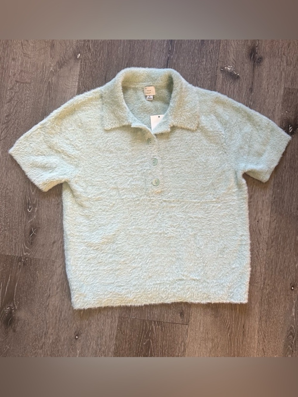NWT Medium A New Day Soft Fuzzy Green‎ Shirt Sleeve Collared Cropped Shirt